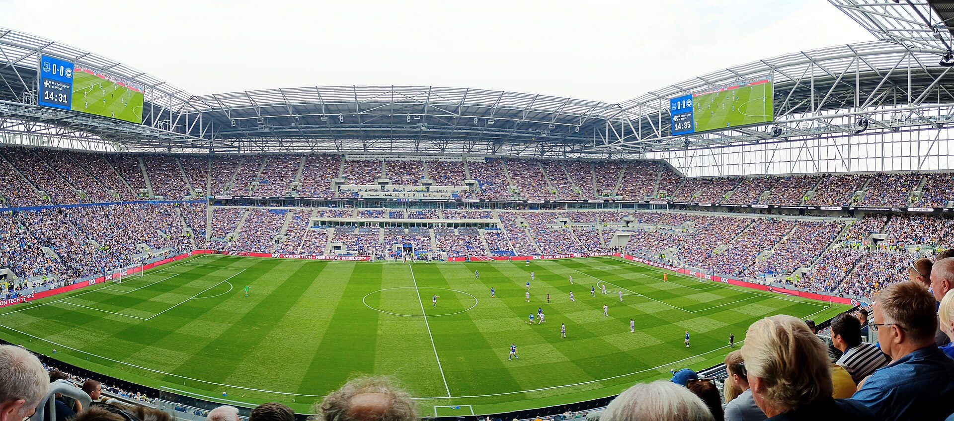 Everton supporters and the pitch at Hill Dickinson Stadium